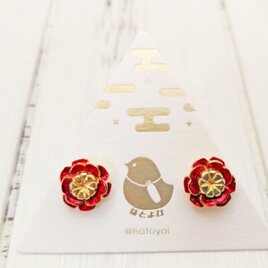 椿のピアス（赤）