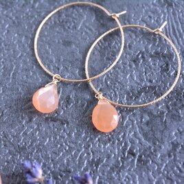 14KGF オレンジムーンストーン フープピアス・6月誕生石・ゴールド フープ・雫型 一粒・天然石・プレゼント