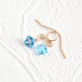 14KGF 宝石質 スイスブルートパーズ 一粒 シンプル ピアス・11月誕生石・青い 天然石 ブルー・オフィスピアスの画像