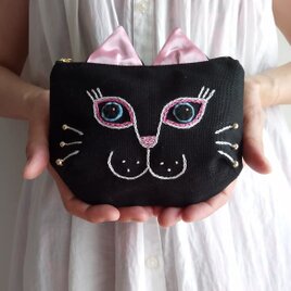 おすまし猫洒落ポーチ　黒猫