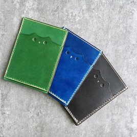 貓形のパスケース ICカードケース 青 緑 黒の画像