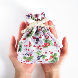 【フランス生地】ベリー 巾着ポーチ（Sサイズ）