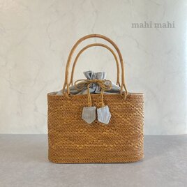 シンプルモチーフで大人の抜け感かごバッグ♪ バリ島 アタバッグ ハンドバッグ かご　着物