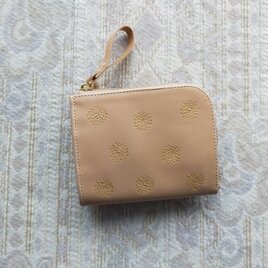 刺繍革財布『SHABON』黄色（牛ヌメナチュラル）☆二つ折りミニ財布☆の画像