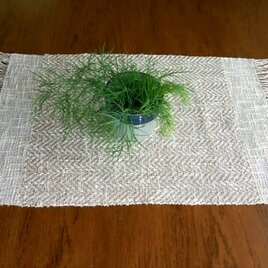 手織ティーマット(ランチョンマットB)　綿とリネン(少々)、26.5cm×45cm(房を含む)の画像