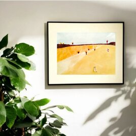 一点物｜絵画｜原画「原っぱ」イラスト　※額縁入り（四つ切サイズ）送料無料