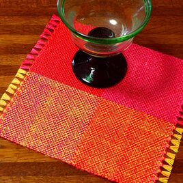 手織り　カラーリネンのリバーシブルミニマット（№９）の画像