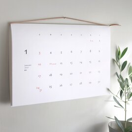 3月スタート◆シンプル・本革ひも綴じ・壁掛けカレンダー 2025年の画像