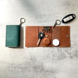 AirTag・カード・スマートキーも一緒に　姫路レザーマルチキーケース パスケース プレゼントペア本革婚式祝い エアタグ