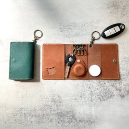 AirTag・カード・スマートキーも一緒に　姫路レザーマルチキーケース ねこ パスケースプレゼントペア本革婚式 エアタグ