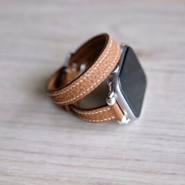 高級革使用Apple Watchベルト　腕時計ベルト ネイビー色　レザー　ジャーマンシュリンク革の画像