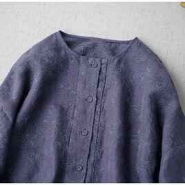 夏用薄リネン100％総刺繍シンプルな大人可愛いトップス♪