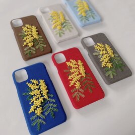 全6色　刺繍のふわふわミモザiPhoneケースの画像