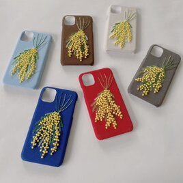 全6色　刺繍のふわふわミモザスワッグiPhoneケースの画像