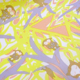 祝い文手拭い「森の動物たち（イエロー）」　作者：ひびのこづえ