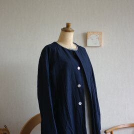 濃紺色コート紬丈93の画像