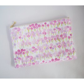 ポーチ　帆布　通帳　お花　ピンク　ファスナー