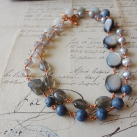 No.374*天然石＆淡水真珠のメガネ留めネックレス/52cmの画像