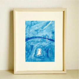 犬の絵｜原画「流れ星」 ※木製額縁入り（インチサイズ）