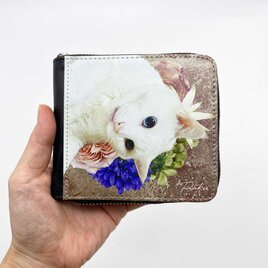 世界に一つ うちの子 オーダーメイド 二つ折り財布 ジッパータイプ 親ばか コンパクト　メンズ　写真　ペット　財布の画像