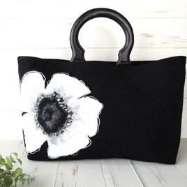 ウッドハンドルトートバッグ　＊アネモネ＊ブラック＊　の画像
