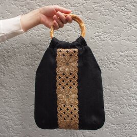 【再販】Ring-Ring-Bag　 インドシルク×花柄ブレード　ハンドバックの画像