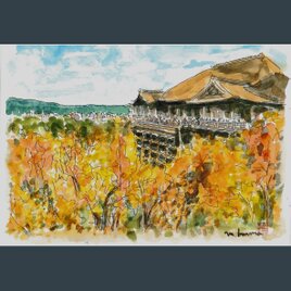 A4サイズ「清水の舞台　秋の装い」　京の水彩画工房の画像