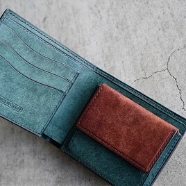 プエブロ スクエア型二つ折り財布【ペトローリオ×タバコ】　ハーフウォレット　コンパクトウォレットの画像