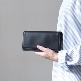 '上質イタリアンレザー'『スリムでシック』な長財布 - Long Wallet - ブラック-の画像