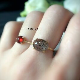 【2点セット販売】silver925  18KGP トルマリンクォーツリング×ガーネットリング　天然石リング