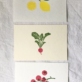 ポストカード3枚set レモン・ラディッシュ・ミニトマトの画像