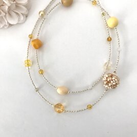 パールボールの大ぶりロングネックレス 黄色 イエロー ミモザ