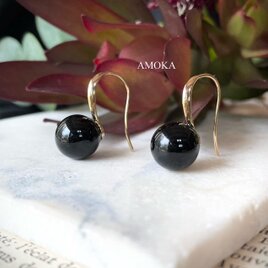 高品質 AAA  大きめブラックオニキスblackonyx designピアス