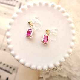 天然石の耳飾り■ Emerald Cut 14KGF ■ ピンクサファイア