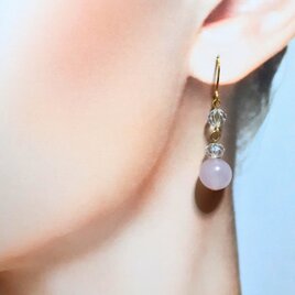 大きめローズクォーツ揺れるピアスまたはイヤリング