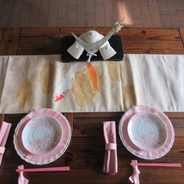 r79　飾り軸付　167x31cm　帯 テーブルランナー　鯉　子供の日　端午の節句　おしゃれ　テーブルセンター　リメイク