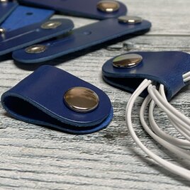 ∽コードホルダー・イヤホンクリップ∽【牛　ヌメ革】青系 ２個　