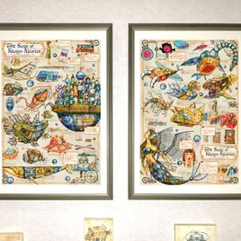『絵物語ポスター』大きなA3ノビサイズ・２枚組。ファンタジックな、読んで・飾って楽しめるポスターです！の画像