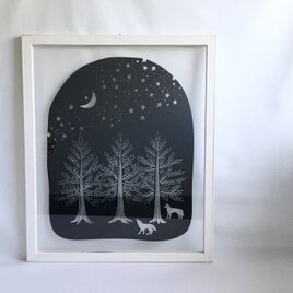 「星降る森」 (ミッドナイトブルー / ホワイトフレーム）