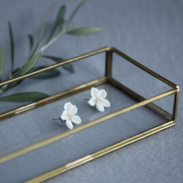 タティングレース×ビーズ　桜ピアス　ホワイト