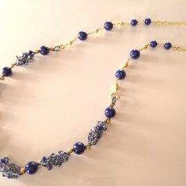 ラピスラズリのクロッシェネックレス(チェーン付)の画像