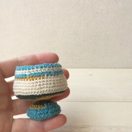 knit glass /　ブルー　ホワイト　マスタード