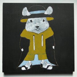 おしゃれ好きなネズミのウッドバーニングアート 原画 絵画 動物の絵 木雑貨 木工 アナログイラスト アクリル画の画像
