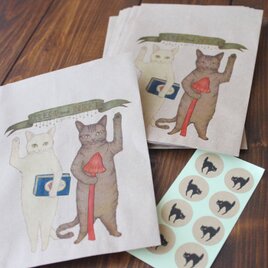 ●猫とネコの絵本シリーズ3●猫とネコのご挨拶　ミニラッピング袋の画像