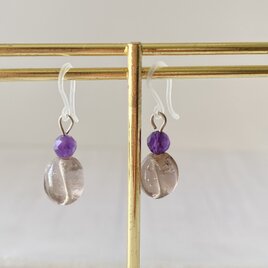 【フックピアス】★2月誕生石！アメジスト・ガラスビーズ★