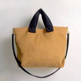 ジュート麻 ショルダー付き トートバッグ ブラックハンドル
