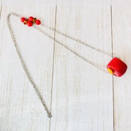 ３月誕生石！【ロングネックレス】紅珊瑚（コーラル）・琥珀（アンバー）・チェーン♪