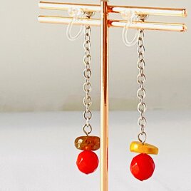 ３月誕生石！【ノンホールピアス】チェーン・赤珊瑚.琥珀・シルバー♪