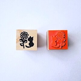 季節限定SALE＜ゴム製スタンプ＞猫とひまわり（夏）の画像