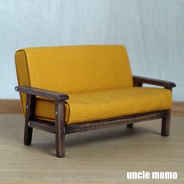 ドール用　アンティークミニチュアラタンソファ ドール用ソファ1人掛け（色：ライトブルー×チェスナット） 1/12